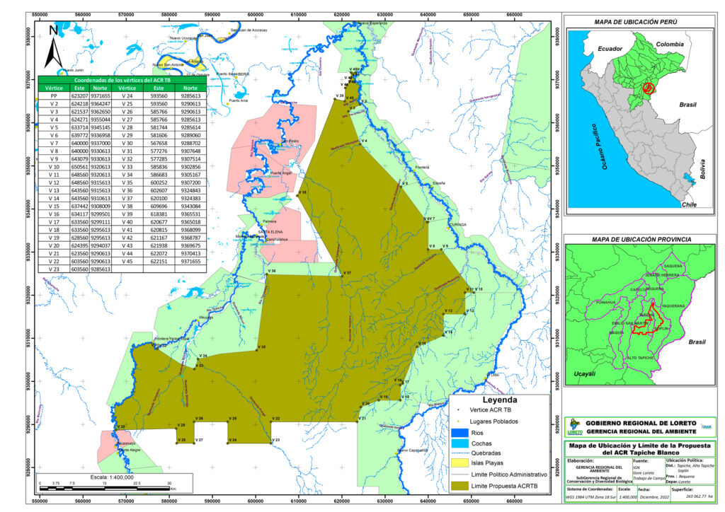 Mapa de ubicación de la propuesta del Área de Conservación Regional Tapiche Blanco